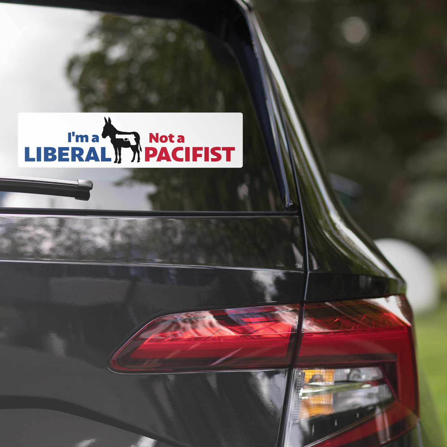 "I'm a Liberal, Not a Pacifist" Donkey + Gun Sticker